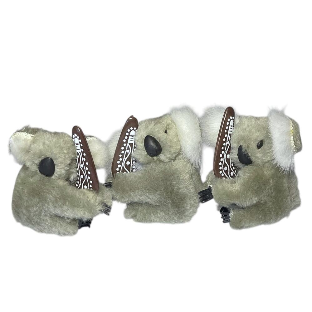 Vintage Clip On Koala Set 3 Boomerang Plush Australia Souvenir